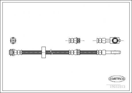 Гальмівна труба/шланг гнучкий передній лівий/правий (довжина 543 мм, M10x1/M10x1) AUDI A2 1.2D-1.6 02.00-08.05 CORTECO 19033513