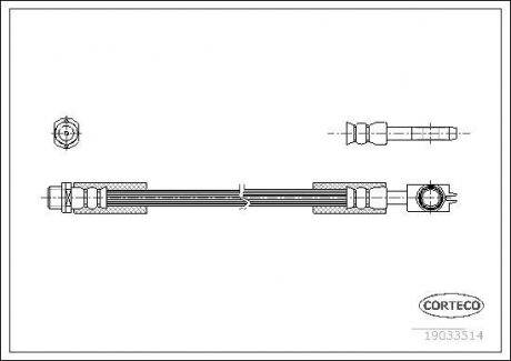 Трубка/шланг тормозной гибкий задний левый/правый (длина 384мм) AUDI ALLROAD C5 2.5D/2.7 05.00-08.05 CORTECO 19033514