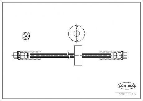 Трубка/шланг тормозной гибкий передний левый/правый (длина 359мм, M10x1/M10x1) AUDI ALLROAD C5 2.5D/2.7 05.00-08.05 CORTECO 19033516