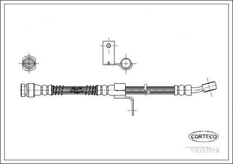 Тормозная трубка/шланг гибкий передний L (длина 530 мм, диаметр 10 мм, M10x1) HYUNDAI MATRIX 1.5D/1.6/1.8 06.01-08.10 CORTECO 19033519