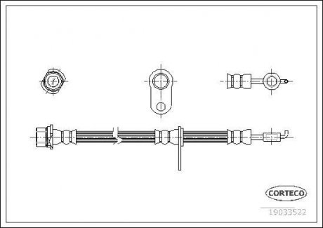 Гальмівна трубка/шланг гнучкий передній L (довжина 618 мм) TOYOTA AVENSIS VERSO 2.0/2.0D 08.01-11.09 CORTECO 19033522