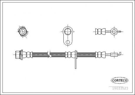 Гальмівна трубка/шланг гнучкий передній R (довжина 612 мм) TOYOTA AVENSIS VERSO 2.0/2.0D 08.01-11.09 CORTECO 19033523