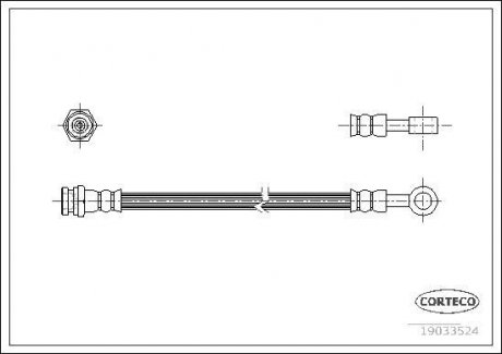 Гальмівна трубка/шланг гнучкий задній лівий/правий (довжина 245 мм, M10x1) KIA SORENTO I 2.4/2.5D/3.5 08.02- CORTECO 19033524