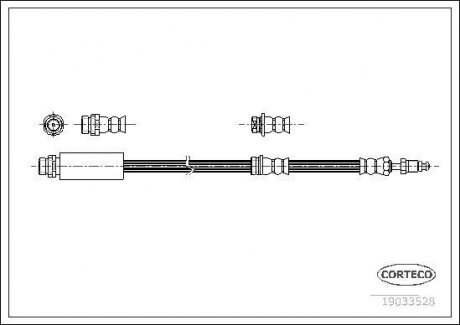 Гальмівна трубка/шланг гнучкий передній лівий/правий (довжина 520 мм, M10x1/M10x1) MAZDA 2 1.25-1.6 04.03-06.07 CORTECO 19033528