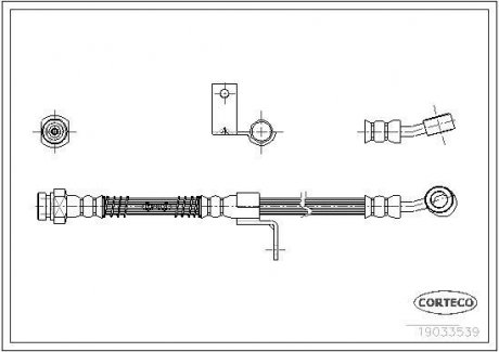 Трубка/шланг тормозной гибкий передний L (длина 515мм,диаметр 10,19мм, M10x1) HYUNDAI ELANTRA III 1.6-2.0D 06.00-07.06 CORTECO 19033539 (фото 1)