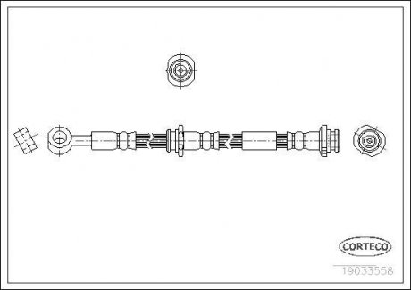 Трубка/шланг тормозной гибкий задний L (длина 646мм,диаметр 10,05мм, M10x1) NISSAN PRIMERA 1.6-2.2D 01.02- CORTECO 19033558 (фото 1)