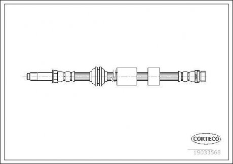 Гальмівна трубка/шланг гнучкий передній лівий/правий (довжина 435 мм, F10x1/M10x1) FORD C-MAX, FOCUS C-MAX, FOCUS II 1.4-2.0LPG 10.03-09.12 CORTECO 19033568 (фото 1)
