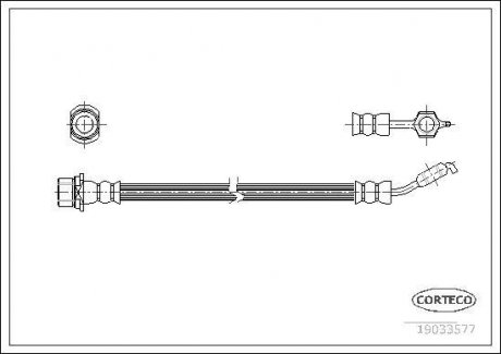 Гальмівна труба/шланг гнучкий задній лівий/правий (довжина 285 мм) TOYOTA AVENSIS 1.6-2.4 03.03-11.08 CORTECO 19033577