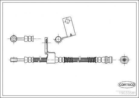 Гальмівна трубка/шланг гнучкий передній R (довжина 490 мм, діаметр 10,19 мм, M10x1) HYUNDAI GETZ 1.1-1.6 09.02-12.10 CORTECO 19033581