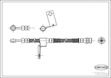 Гальмівна труба/шланг гнучкий передній L (довжина 490 мм, діаметр 10,19 мм, M10x1) HYUNDAI GETZ 1.1-1.6 09.02-12.10 CORTECO 19033582