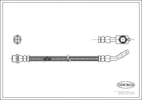 Трубка/шланг тормозной гибкий задний левый/правый (длина 222мм) AUDI A4 B5, A4 B6 1.6-3.0 11.94-03.09 CORTECO 19033598 (фото 1)