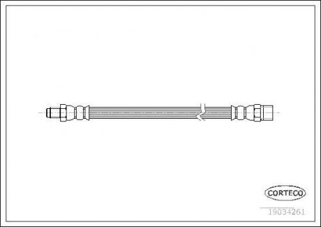 Трубка/шланг тормозной гибкий передний левый/правый (длина 540мм, M10x1/M10x1) MERCEDES SPRINTER 4-T (B904), V (638/2) 2.1D-2.9D 02.96-05.06 CORTECO 19034261
