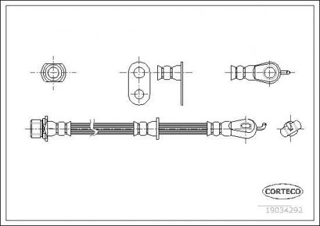 Гальмівна трубка/шланг гнучкий передній L (довжина 495 мм, M10x1) CITROEN C1; PEUGEOT 107; TOYOTA AYGO 1.0/1.4D 06.05-09.14 CORTECO 19034292