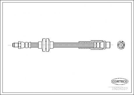 Гальмівна трубка/шланг гнучкі спереду лівий/правий (довжина 405 мм, M10x1/M10x1) FIAT CROMA 1.9D/2.4D 06.05- CORTECO 19034337 (фото 1)