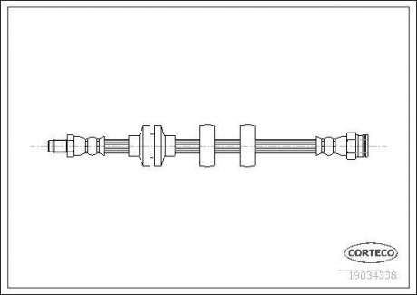 Гальмівна трубка/шланг гнучкий передній лівий/правий (довжина 515 мм, F10x1/M10x1) FIAT DOBLO, DOBLO/МІНІВЕН 1.3D/1.4/1.9D 10.05- CORTECO 19034338 (фото 1)