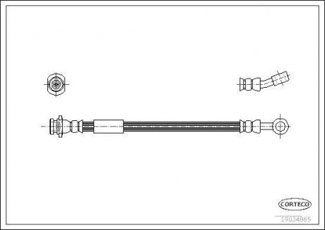 Тормозная трубка/шланг гибкий передний правый (длина 325 мм, диаметр 10 мм, M10x1/M10x1) SUZUKI JIMNY 1.3/1.5D 09.98- CORTECO 19034865 (фото 1)