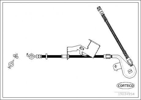 Гальмівна трубка/шланг гнучкий передній R (довжина 450 мм, M10x1/M10x1) PEUGEOT 407 1.6D-3.0 03.04-12.10 CORTECO 19034954 (фото 1)