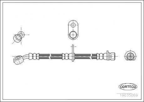 Гальмівна трубка/шланг гнучкий задній R (довжина 505 мм, діаметр 10 мм, M10x1) HONDA CIVIC VI, CRX III 1.6 03.92-02.01 CORTECO 19035069