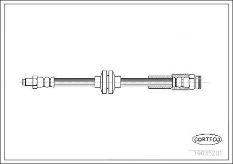 Гальмівна трубка/шланг гнучкий задній лівий/правий (довжина 415 мм, M10x1/M10x1) CITROEN JUMPER; PEUGEOT BOXER 2.2D/3.0D 04.06- CORTECO 19035281 (фото 1)