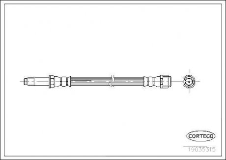 Тормозная трубка/шланг гибкий задний L (длина 280мм, M10x1/M10x1) VW MULTIVAN V, TRANSPORTER V 1.9D-3.2 04.03-08.15 CORTECO 19035315 (фото 1)