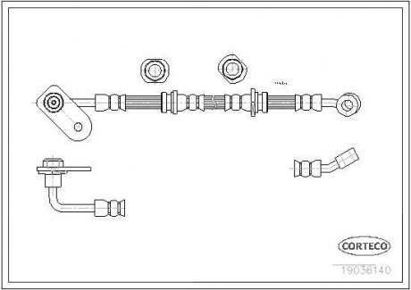 Гальмівна трубка/шланг гнучкий передній R (довжина 780 мм, M10x1) SUZUKI GRAND VITARA I 1.6-2.7 03.98-09.05 CORTECO 19036140