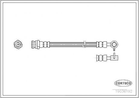 Трубка/шланг тормозной гибкий задний L (длина 345мм, M10x1/M10x1) TOYOTA YARIS 1.0-1.4D 08.05-12.12 CORTECO 19036192