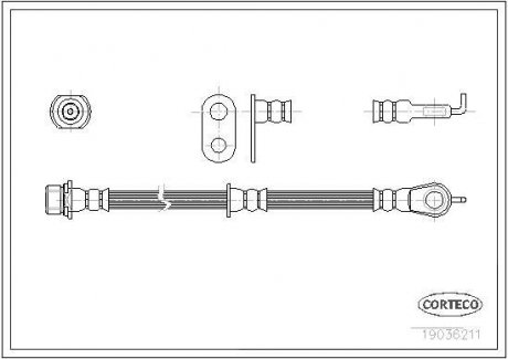 Трубка/шланг тормозной гибкий передний R (диаметр 10мм, M10x1) TOYOTA YARIS 1.0/1.3/1.4D 04.99-09.05 CORTECO 19036211