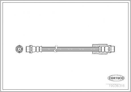 Гальмівна труба/шланг гнучкі спереду лівий/правий (довжина 272 мм) AUDI 200 C3, V8 2.2/3.6/4.2 10.88-02.94 CORTECO 19036316 (фото 1)