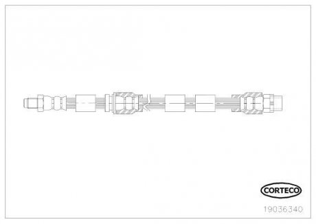 Гальмівна трубка/шланг гнучкий передній лівий/правий (довжина 635 мм, F10x1/M10x1) BMW X5 (E70), X5 (F15, F85), X6 (E71, E72), X6 (F16, F86) 2.0D-4.8 10.06-07.19 CORTECO 19036340