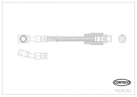 Тормозная трубка/шланг гибкий передний левый/правый (длина 330мм, F10x1) OPEL MERIVA A 1.3D-1.8 05.03-05.10 CORTECO 19036352