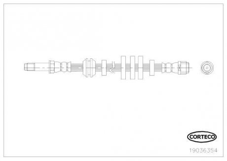 Тормозная трубка/шланг гибкий передний левый/правый (длина 348мм, M10x1/M10x1) AUDI A4 B8 1.8-3.2 11.07-12.15 CORTECO 19036354