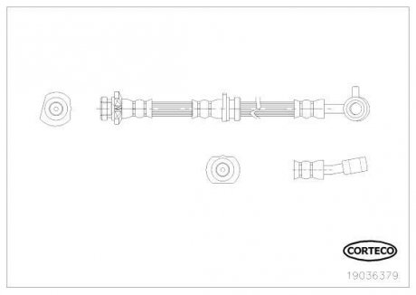 Гальмівна трубка/шланг гнучкий передній R (довжина 640 мм, M10x1) NISSAN QASHQAI I 1.5D/1.6/2.0D 02.07-12.13 CORTECO 19036379 (фото 1)