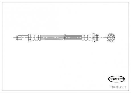 Тормозная трубка/шланг гибкий задний левый/правый (длина 155мм) FORD GALAXY II, MONDEO IV, S-MAX 1.6-2.5 05.06-06.15 CORTECO 19036490