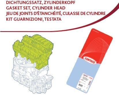 Комплект прокладок двигателя (верх) FIAT GRANDE PUNTO 1.4 10.05-08.11 CORTECO 417758P (фото 1)