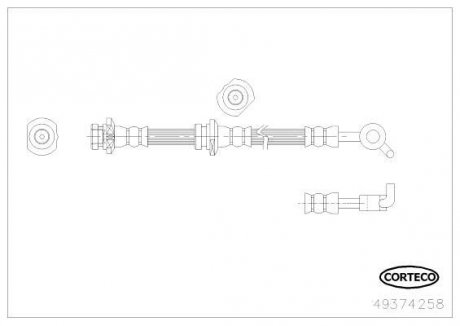 Гальмівна труба/шланг задній R (довжина 510 мм, M10x1) NISSAN X-TRAIL 2.0/2.2D/2.5 06.01-01.13 CORTECO 49374258