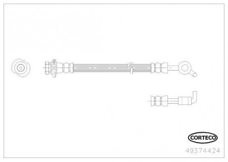 Гальмівна труба/шланг задній R (довжина 265 мм, M10x1) NISSAN QASHQAI I 1.5D-2.0D 02.07-12.13 CORTECO 49374424