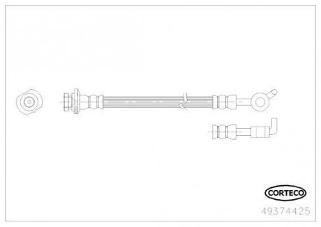 Гальмівна трубка/шланг задній L (довжина 265 мм, M10x1) NISSAN QASHQAI I; SAAB 9-5 1.5D-2.8 02.07-12.13 CORTECO 49374425 (фото 1)
