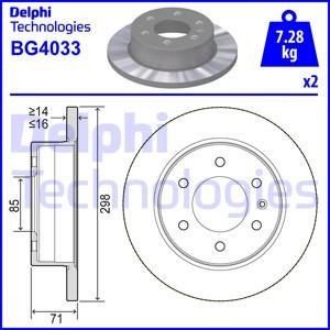 Комплект тормозных дисков (цена за штуку, комплект 2 шт.) задние левая/правая MERCEDES ESPRINTER (B910), SPRINTER 3,5-T (B906), SPRINTER 3,5-T (B907), SPRINTER 3,5-T (B907, B910), SPRINTER 3-T (B906) 1.8-Electric 04.06- Delphi BG4033