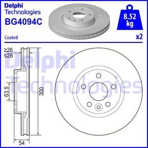 Комплект тормозных дисков (цена за штуку, комплект 2 шт.) передние левая/правая VOLVO S60 II, S80 II, V60 I, V70 III, XC70 II; FORD GALAXY II, GALAXY MK II, MONDEO III, MONDEO IV, S-MAX 1.5-4.4 10.00- Delphi BG4094C