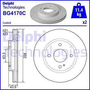 Комплект тормозных дисков (цена за штуку, комплект 2 шт.) передние левая/правая AUDI A4 B8; FORD FIESTA VI, KA+ III 1.0-1.8 11.07- Delphi BG4170C