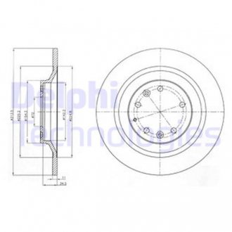 Комплект тормозных дисков (2 шт) задняя левый/правая MAZDA 6 2.3 12.05-08.07 Delphi BG4318