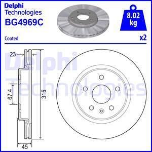 Комплект тормозных дисков (цена за штуку, комплект 2 шт.) задние левая/правая OPEL INSIGNIA B, INSIGNIA B COUNTRY, INSIGNIA B GRAND SPORT 2.0/2.0D 03.17- Delphi BG4969C