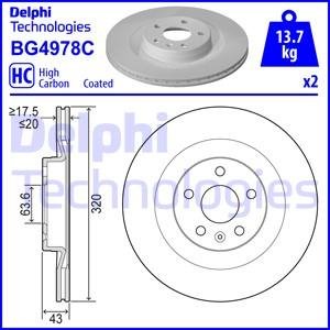 Комплект тормозных дисков (цена за штуку, комплект 2 шт.) задние левая/правая VOLVO S60 III, S90 II, V60 II, V90 II, XC60 II, XC90 II 2.0-2.0H 09.14- Delphi BG4978C