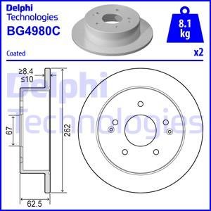 Комплект тормозных дисков (цена за штуку, комплект 2 шт.) задние левая/правая SSANGYONG ACTYON II, KORANDO 2.0-2.2D 11.10- Delphi BG4980C (фото 1)