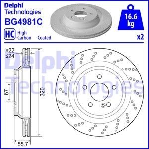 Комплект гальмівних дисків (2 шт.) задні лівий/правий MERCEDES SL (R230) 3.0/3.5/5.5 03.06-01.12 Delphi BG4981C