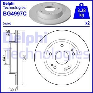 Комплект тормозных дисков (2 шт/цена за штуку) задних левый/правый HONDA CIVIC X 1.0-1.6LPG 09.16-12.22 Delphi BG4997C (фото 1)