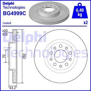 Комплект тормозных дисков (цена за штуку, комплект 2 шт.) задние левая/правая ALFA ROMEO 159, GIULIA, STELVIO 1.9D/2.0/2.2D 09.05- Delphi BG4999C (фото 1)