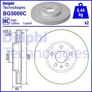 Комплект тормозных дисков (цена за штуку, комплект 2 шт.) передние левая/правая VOLVO S60 III, S90 II, V60 II, V90 II 2.0-2.0H 03.16- Delphi BG5000C