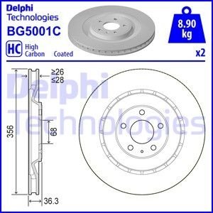 Комплект тормозных дисков (цена за штуку, комплект 2 шт.) задние левая/правая PORSCHE MACAN 2.0-3.6 02.14- Delphi BG5001C