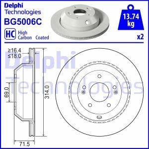 Комплект тормозных дисков (цена за штуку, комплект 2 шт.) задние левая/правая KIA SORENTO III 2.0D/2.2D/2.4 01.15- Delphi BG5006C